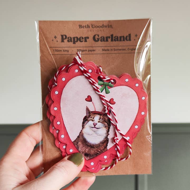 Valentines Cat Bunting - Paper Garland for wholesale by Beth Goodwin Designs
