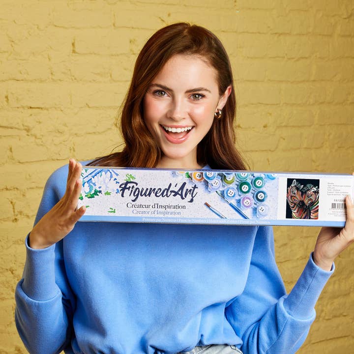 Figured'Art (UK) – wholesale DIY craft kit – Paint by numbers Couple of Colourful Zebras - Rolled canvas1