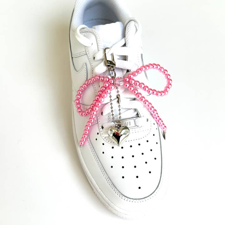 iconic mi - Wholesale Shoelaces - Women's - Shoelace Charm Trendy Sneaker Jewels Pearl Pink Bow