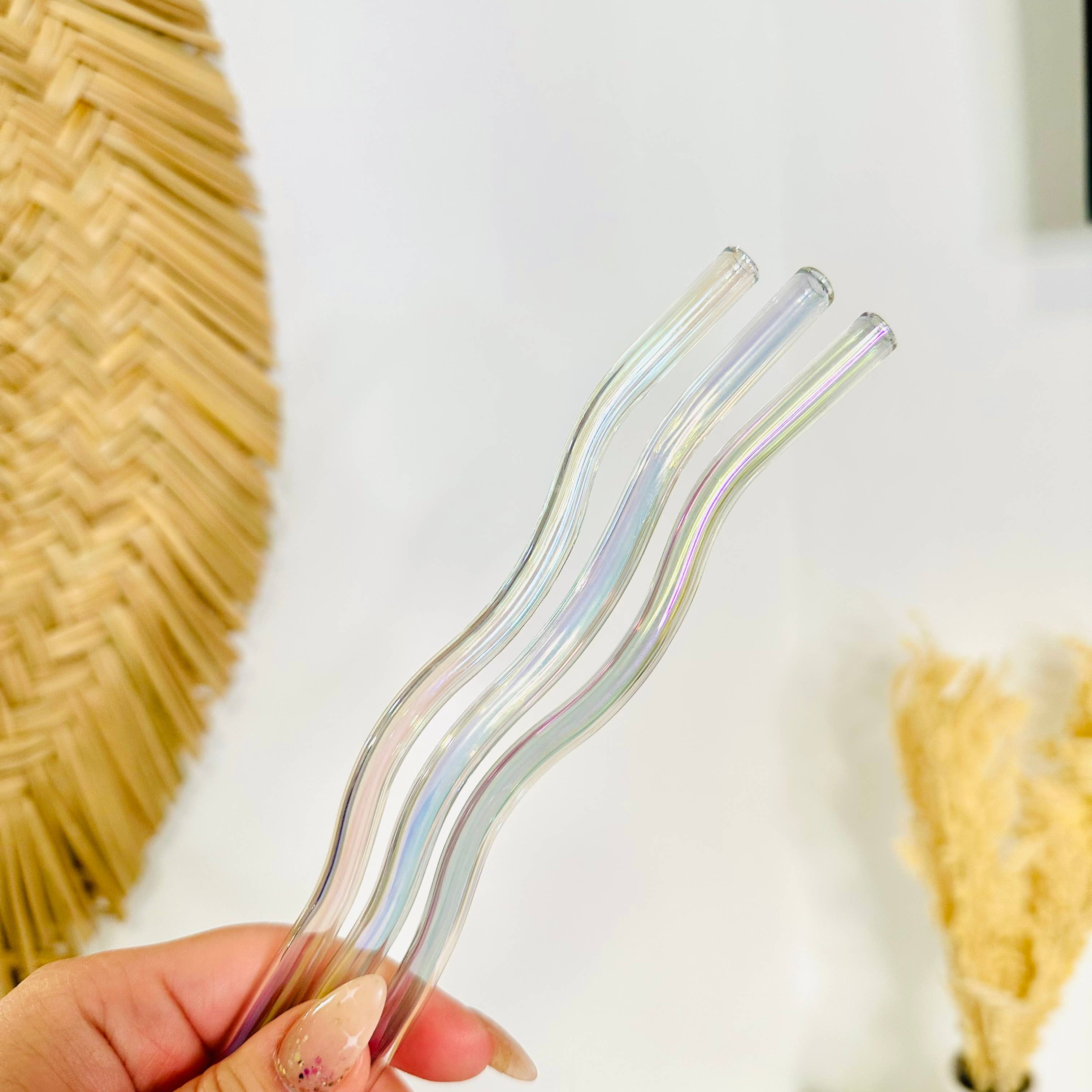 KuriArt Designs - Wholesale Drinking Straw - Iridescent Wavy Glass Straws2