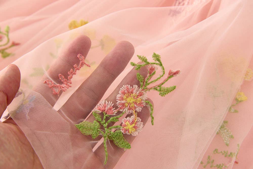 Little Trendy - Wholesale Dress - Kids - Girls floral embroidery mesh dress with butterfly wings 10