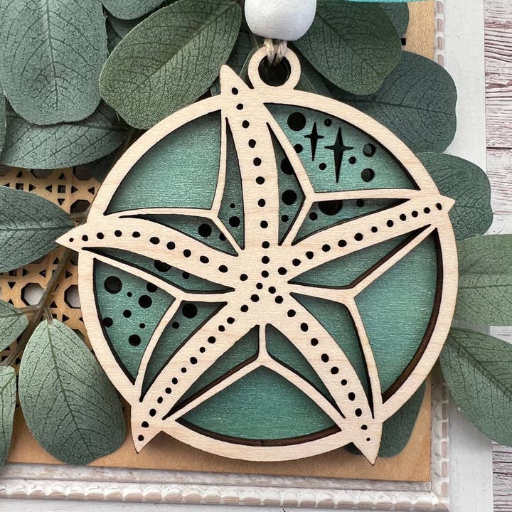 Wood ornament hand painted watercolor beach for wholesale by Seasideblooms