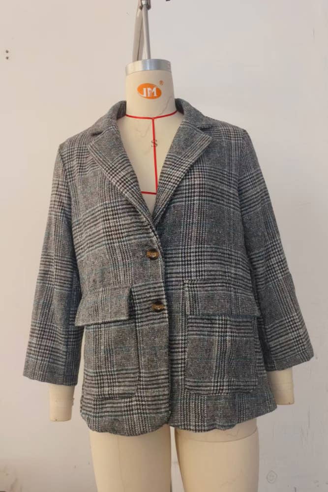UNISHE - Wholesale Shirt - Women's - Vintage Houndstooth Lapel Blazer ZK25946
