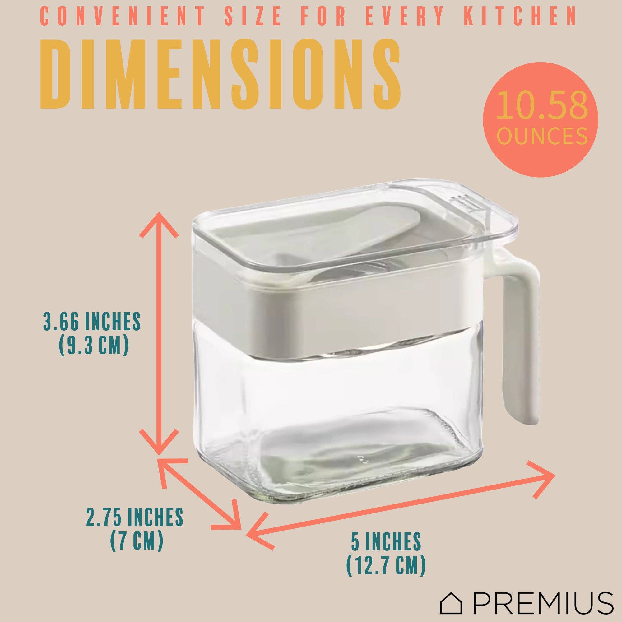 ShopBobbys - Wholesale Jar - PREMIUS Stacking Glass Seasoning Spice Jar with No-Touch Spoon and Lid, White, 10.58 Ounces6