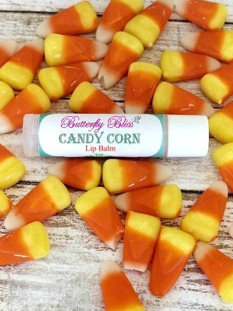 Candy Corn | Veganer Lippenbalsam | Natürliche Lippenbutter | Bad und Körper | Halloween-Geschmack | Herbstgeschmack | Candy Corn Lippenbalsam | Herbstparty-Gastgeschenke für den Großhandel von Butterfly Bliss
