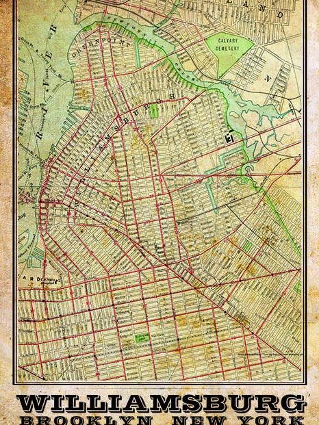 Williamsburg Brooklyn - Mapa remixto para venta al por mayor de LOST DOG art & frame