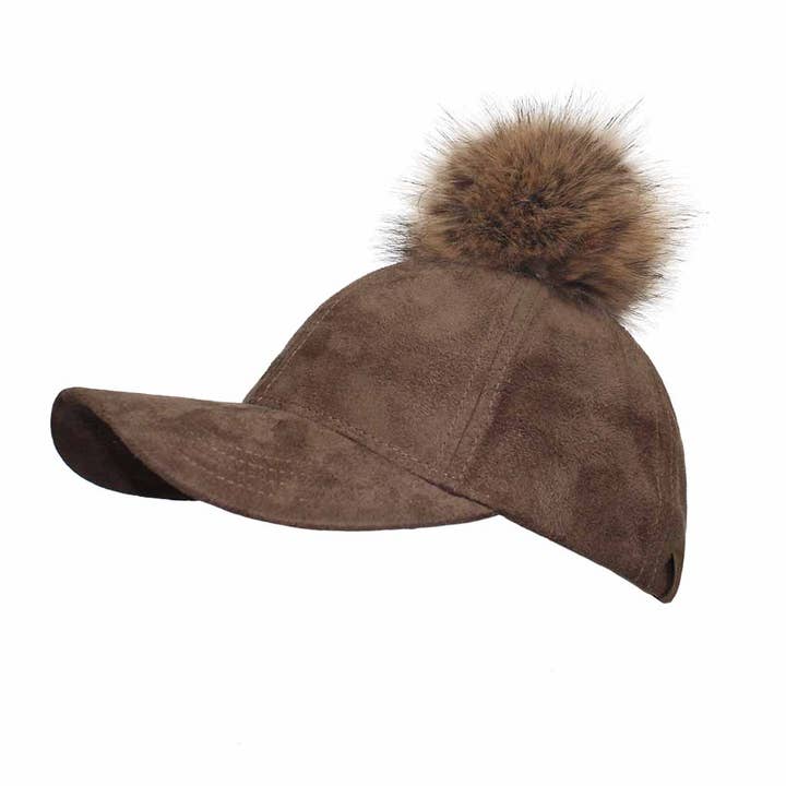 Hana - Wholesale Baseball Cap - Women's - C.C Suede Cap with Fur Pom Cap