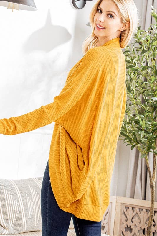 HEIMISH - Wholesale Cardigan - Women's - SJ1107-11 WAFFLE SOLID HIGH LOW OPEN CARDIGAN4