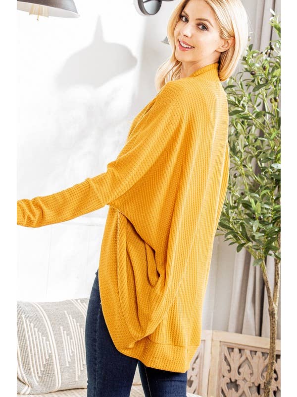 HEIMISH – wholesale Cardigan – Women’s – SJ1107-11 WAFFLE SOLID HIGH LOW OPEN CARDIGAN4