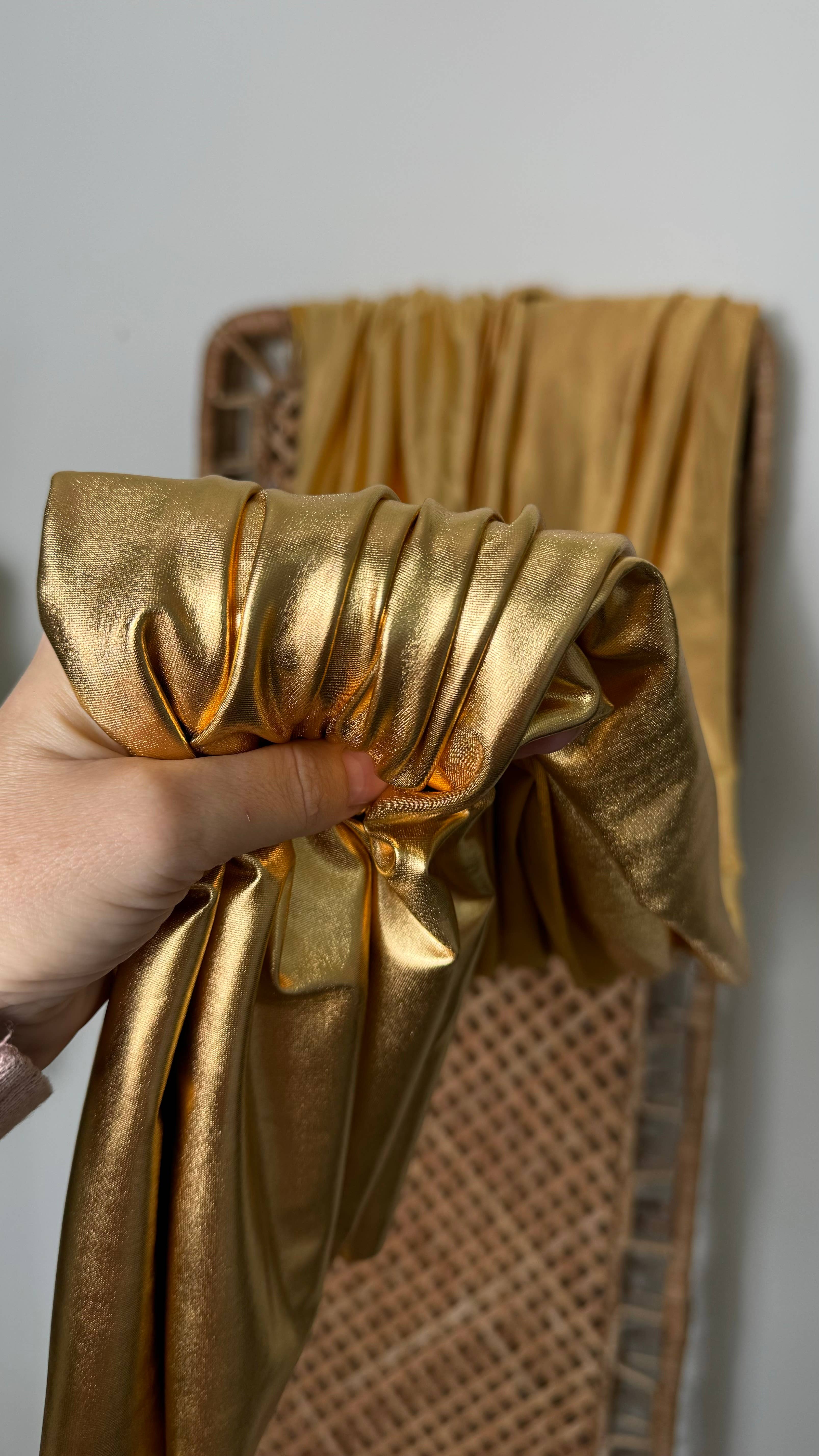 GalaTextile - Wholesale Fabric - Gold Spandex Lame Foil Stretch Metallic Fabric Gold Lame8