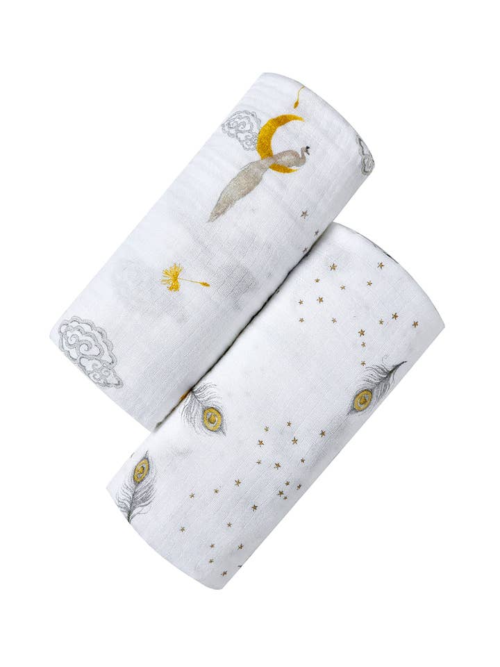 Conjunto de Swaddles Orgânicos - A Vida é uma Praia (Debaixo do Mar & Risca de Polvo Azul) por atacado de MALABAR BABY, Consciously Crafted For You.