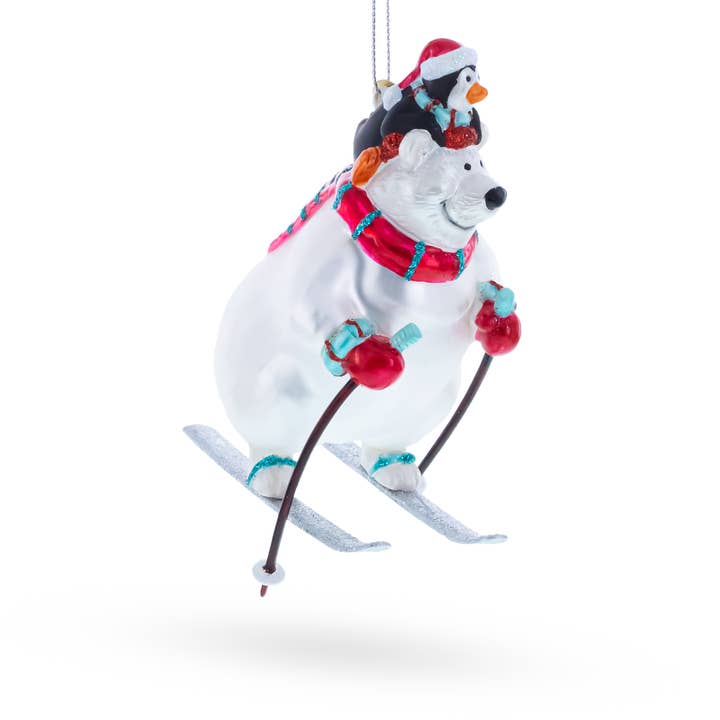 BestPysanky - Venta al por mayor Adornos - Oso polar esquiando con adorno de cristal con pingüino