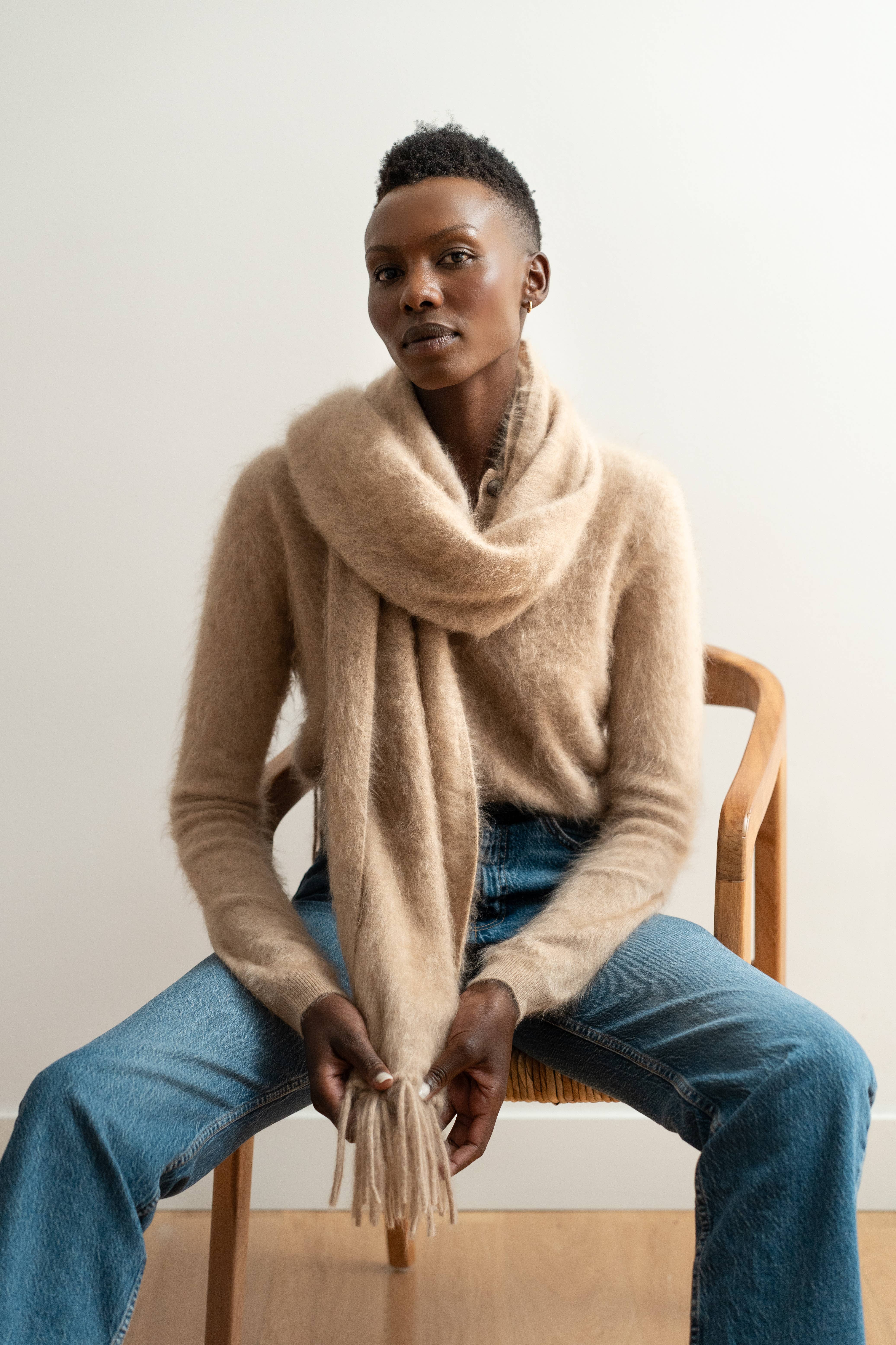 Bel Cashmere S.C. - Wholesale Knit Sweater - Women's - Chloe Brushed Cashmere Sweater Beige3