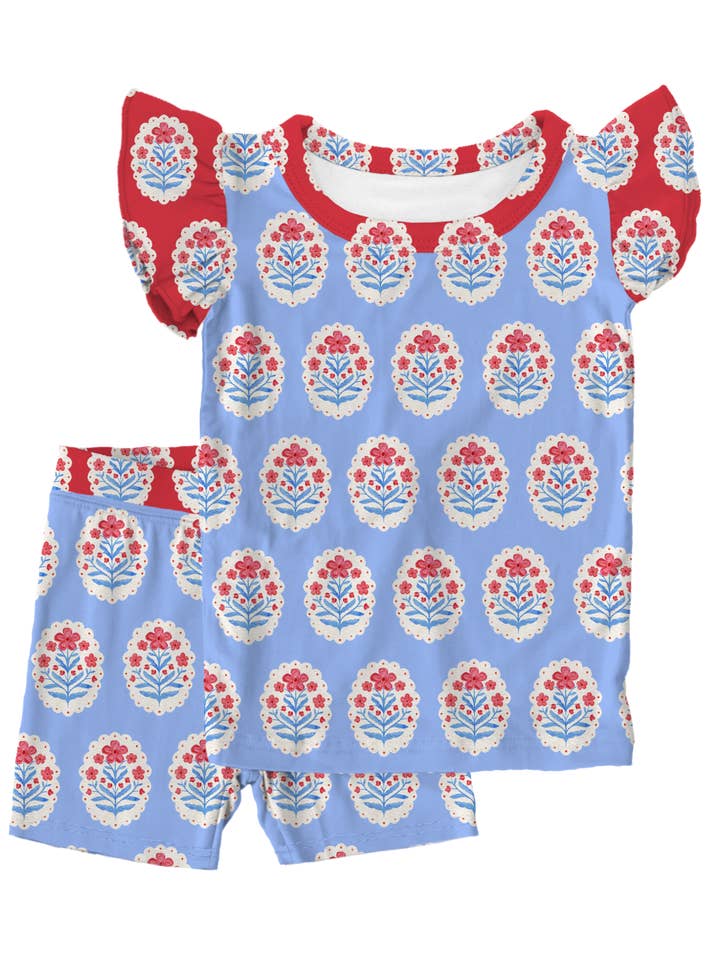 Red, White, and Bloom 2pc Shorts Bamboo Pajamas for wholesale by Wyldhood