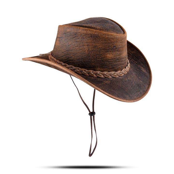 Hadzam - Wholesale Cowboy Hat - Unisex - Men's and Women's Brown Western Leather Outback Cowboy Hat