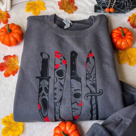 Horror Movie Knives Crewneck - Charcoal for wholesale by Sophie V. Designs