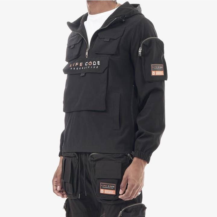 LifeCode - Wholesale Windbreaker – Men's - J03. BLACK PULLOVER WINDBREAKER1