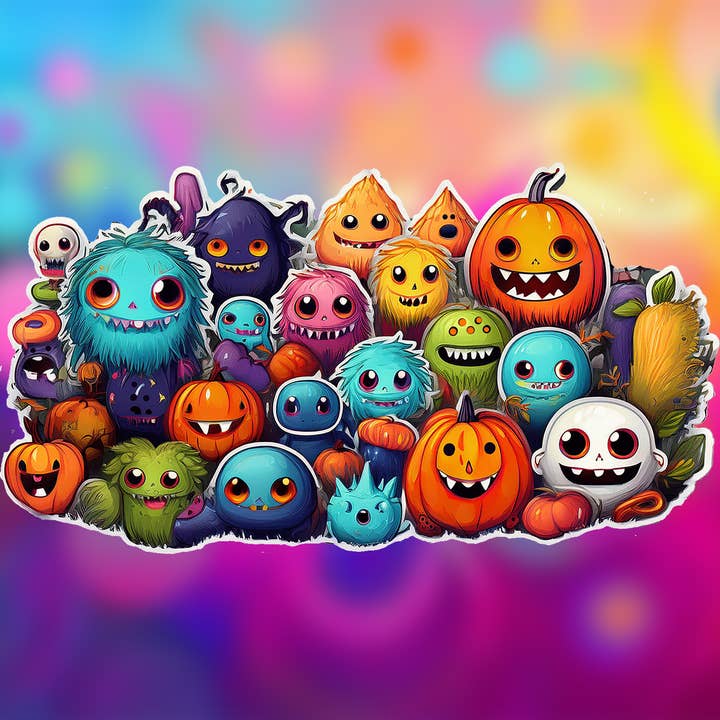 Halloween Group Sticker of Pumpkins & Monsters for wholesale by MILLER PRECISION SIGNS