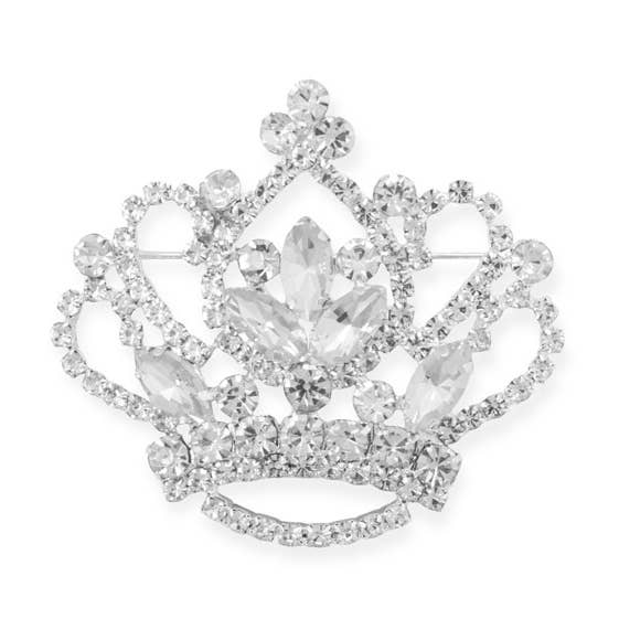 Silver Stars Collection - Wholesale Brooch - Ornate Crystal Crown Outline Fashion Pin0