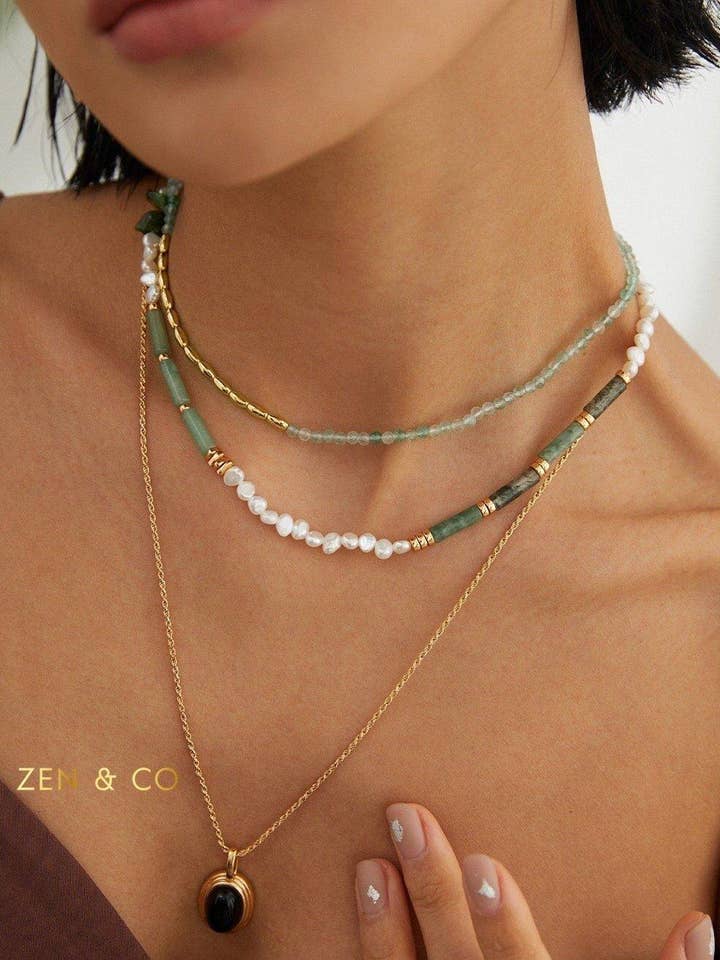 Collana e braccialetto dell'amicizia in giada verde bohemien e perle JADE per la vendita all'ingrosso da parte di ZEN&CO Studio