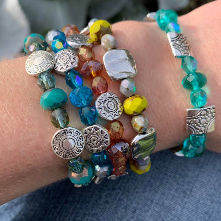 Jo Bird Jewelry - Wholesale Beaded Bracelet - Elastic Czech Bracelet - Spring Colors