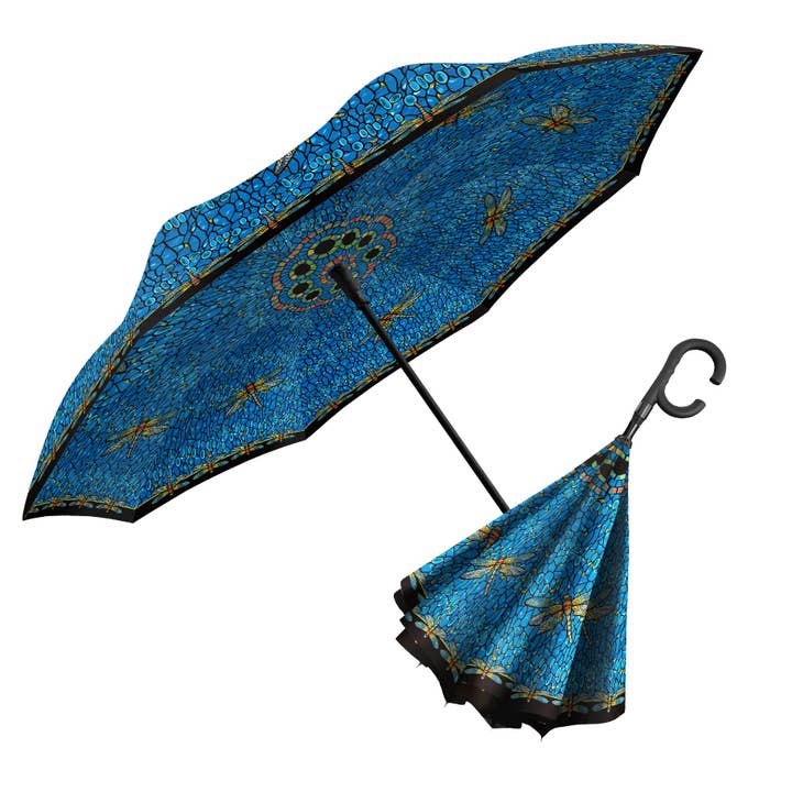 Tiffany Dragonfly Multi Reverse Inverted Umbrella – Hands-Free, Windproof Design for wholesale by RainCaper
