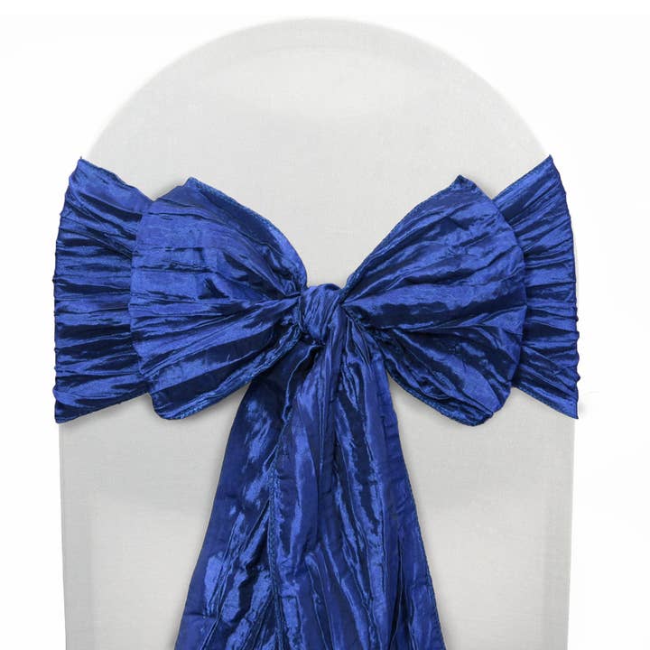 YOUR CHAIR COVERS - Wholesale Chair/Sofa Slipcover - Crinkle Taffeta Chair Sashes Royal Blue (Pack of 10)