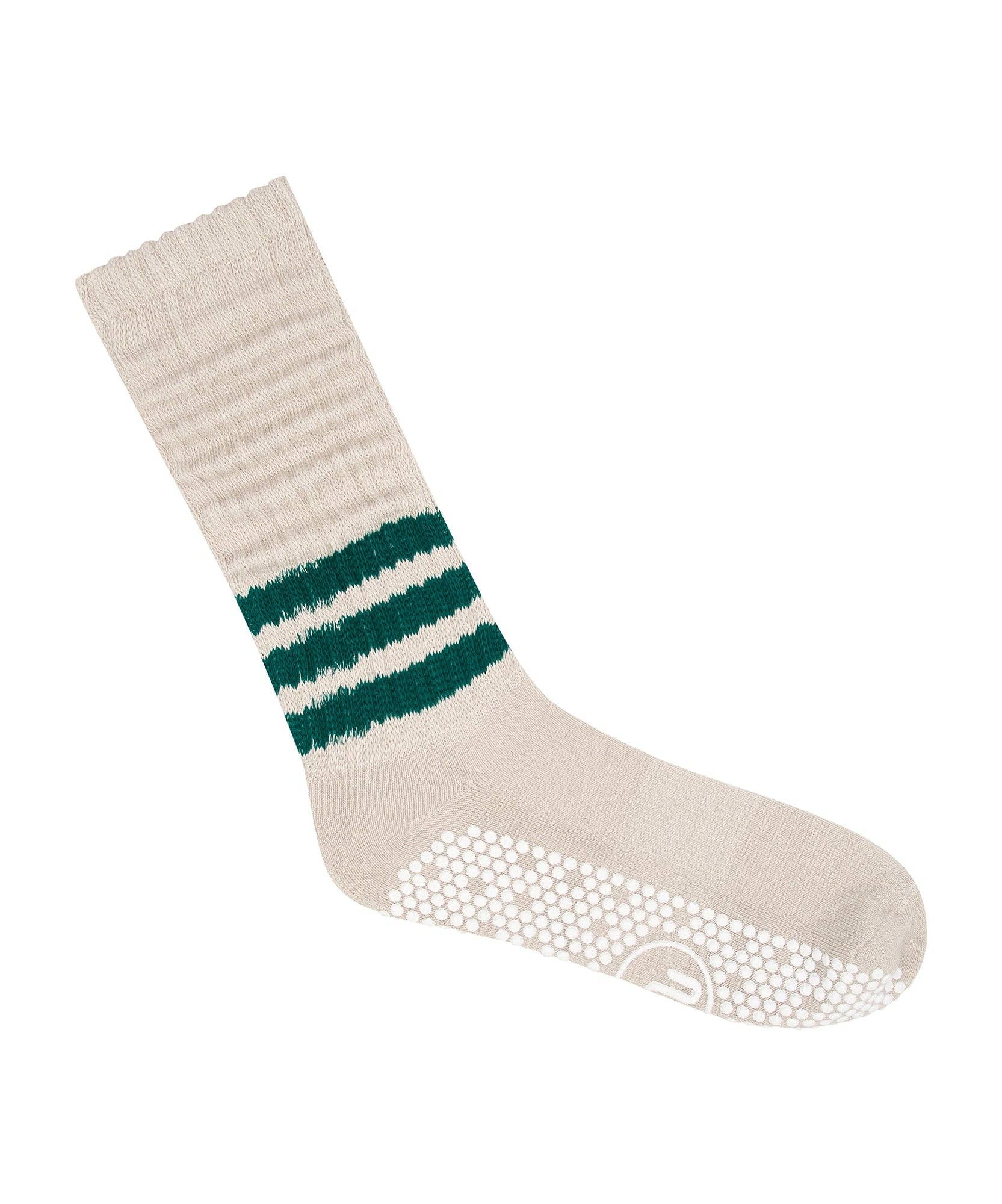 MoveActive - Wholesale Socks - Women's - Scrunch Non Slip Grip Socks - Oat Emerald Stripe Slouch1
