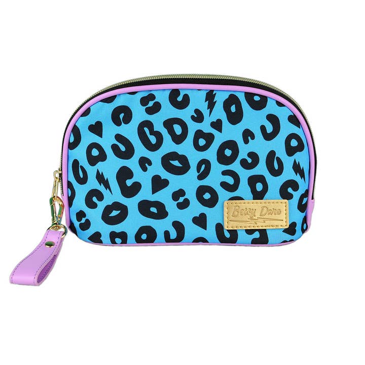 Blue Electric Leopard Zip Makeup Pouch for wholesale by Betsy Dare