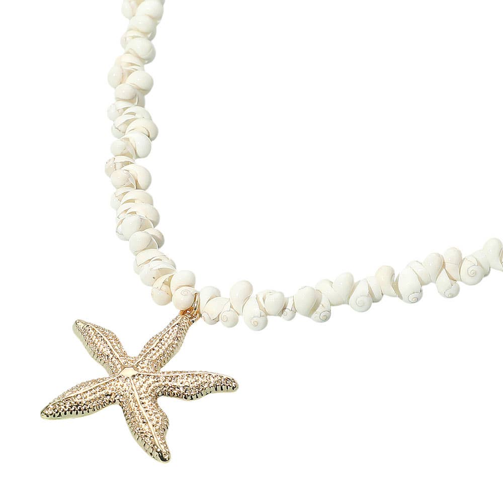 Sensibling Corp. - Wholesale Pendant/Charm Necklace - Gold Starfish Pendant White Shell Bead Necklace1