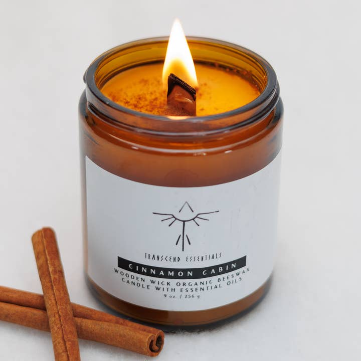 "Cinnamon Cabin" Organic Beeswax Candle for wholesale by Transcend Essentials