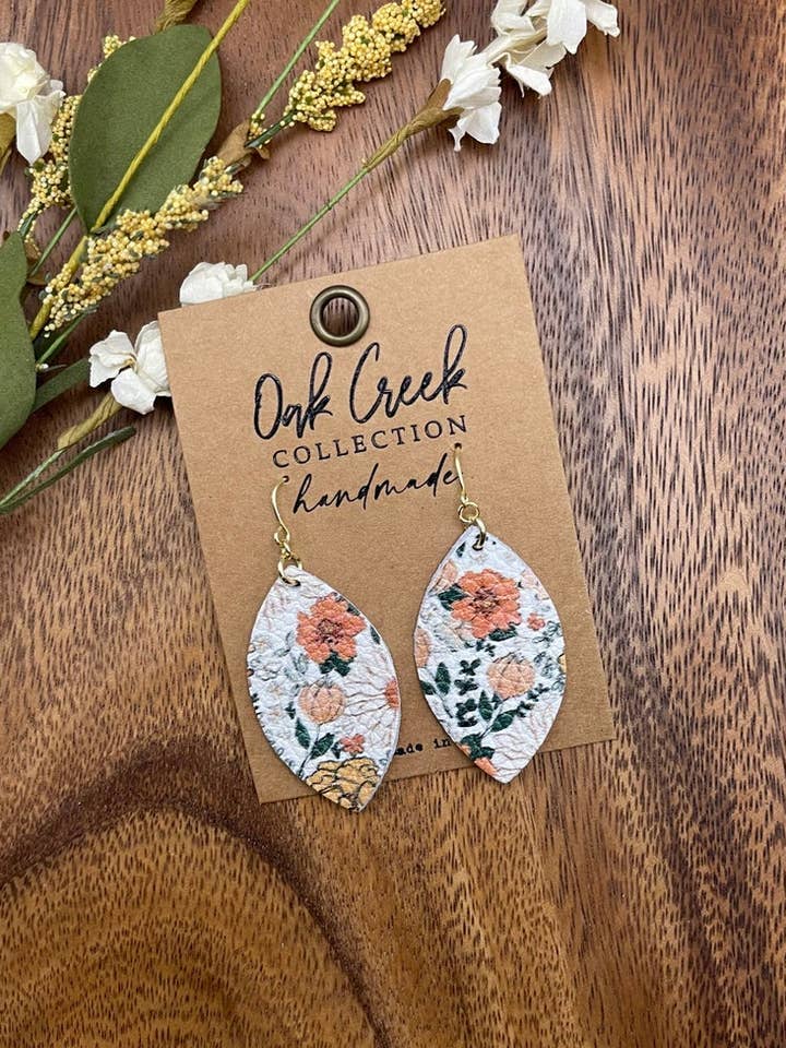 Leather Leaf Earring 1 3/4” -15 Colors for wholesale by Oak Creek Collection Handmade