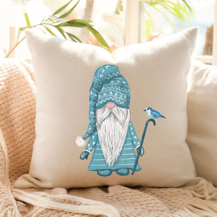 Cojín de Gnomo de Invierno con Pájaro - Acogedora Decoración Hogareña de Temporada para venta al por mayor de MerikaArt
