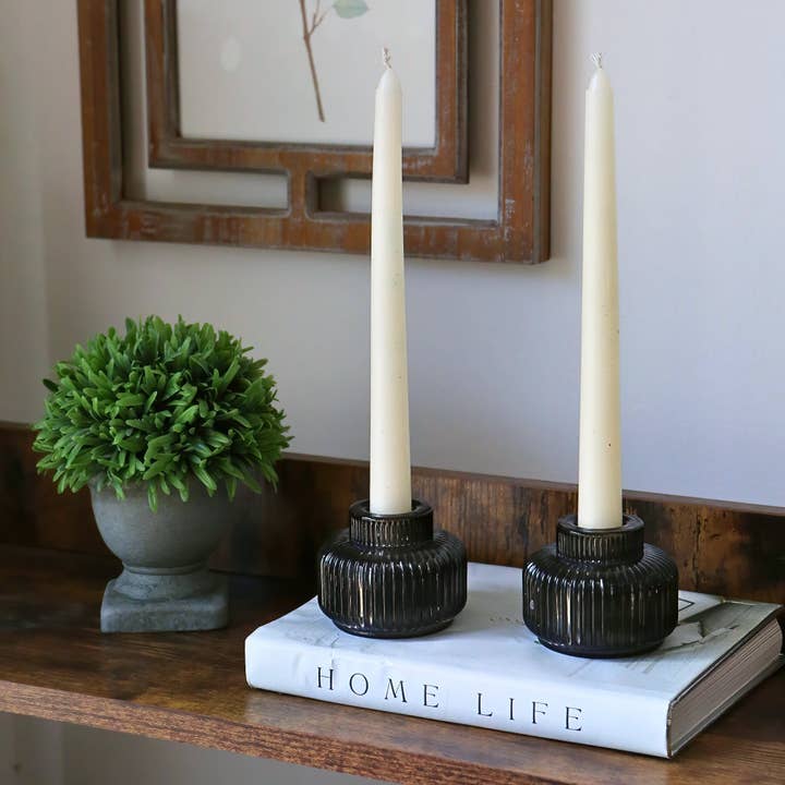 Kate Aspen - Wholesale Candle holder - 2-In-1 Fluted Smoke Grey Glass Taper Candlestick Candle Holders (Set Of 4)8