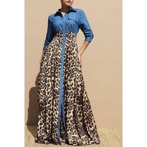 DENIM AND LEOPARD MAXI DRESS
for wholesale on Faire