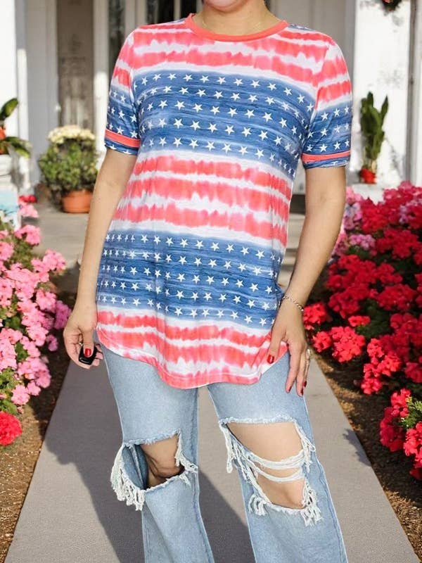 Women'st-shirt wholesale 4th July USA Flag tie dye GJQ11663 for wholesale by luluclothes