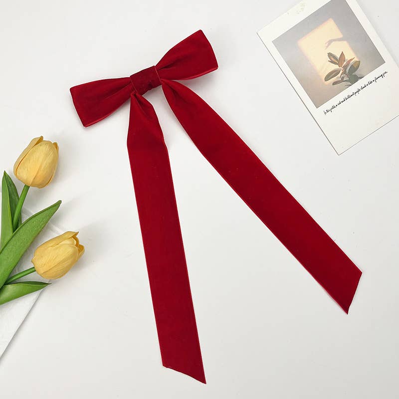 MKS America - Wholesale Hair Clip - Women's - Phasa Velvet Long Ribbon bow hair clips 7 colors5