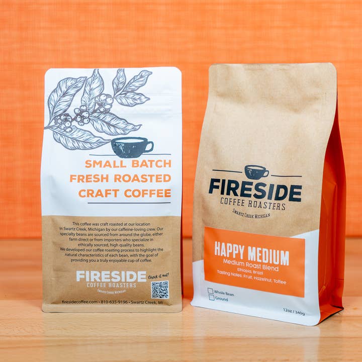 Fireside Coffee Co. - Vente Grains de café - Sac Happy Medium Coffee 12 oz1