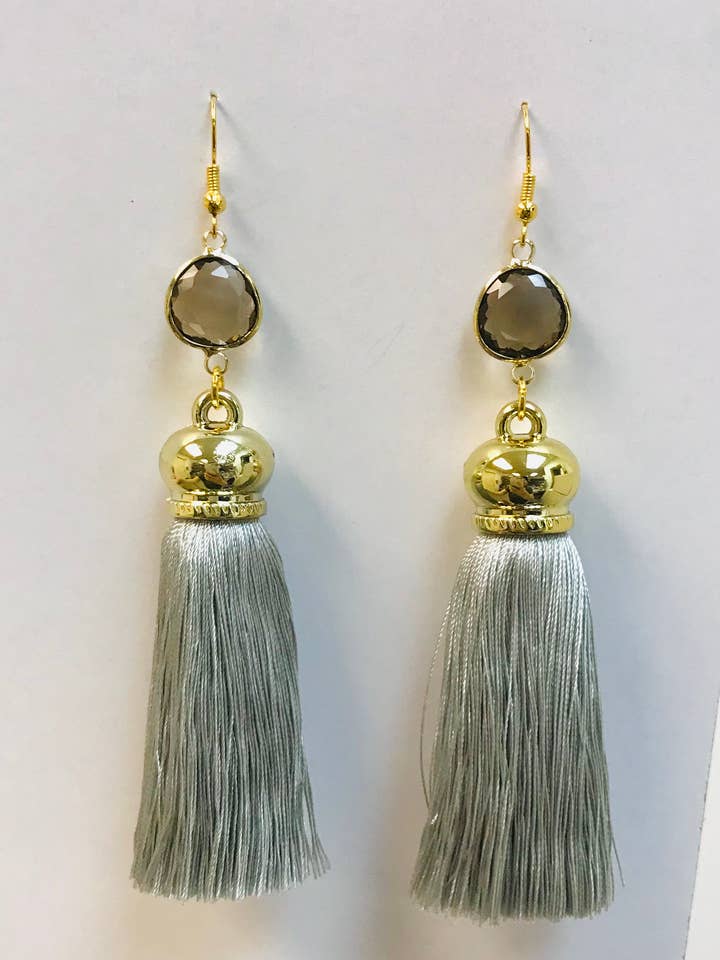 Drama Tassel Statement Earrings Silver GREY for wholesale by SimpleNGreat
