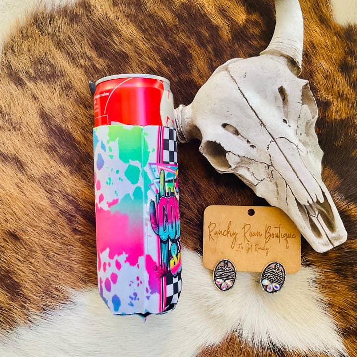 Ranchy Roan Boutique - Wholesale Drink huggers & koozies - Hot Cowgirl Summer Slim Can Cooler Western Koozie1