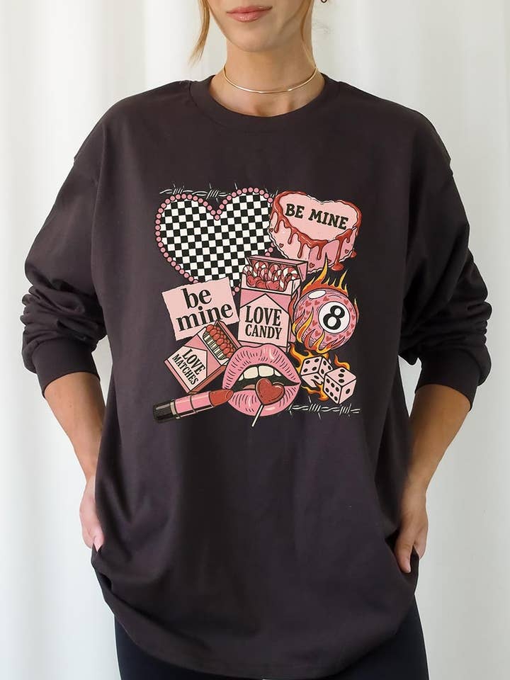 Retro Love Icons Valentine Graphic Plus Long Sleeve Tee for wholesale by Pink Irene Wholesale