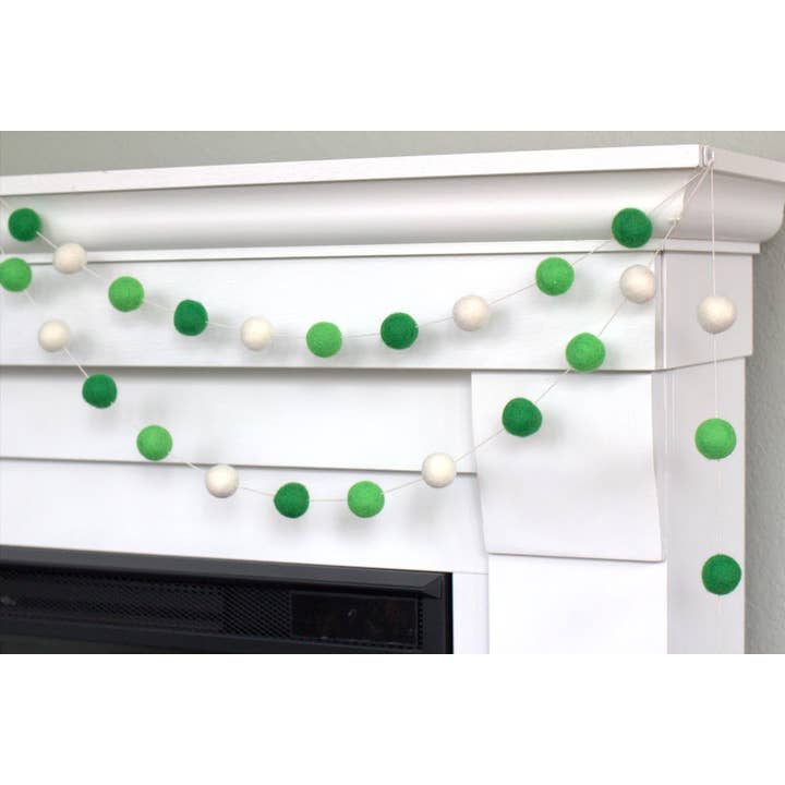Matthew + Mae - Wholesale Bunting/Garland - St Patrick's Garland- Green White Felt Ball Garland