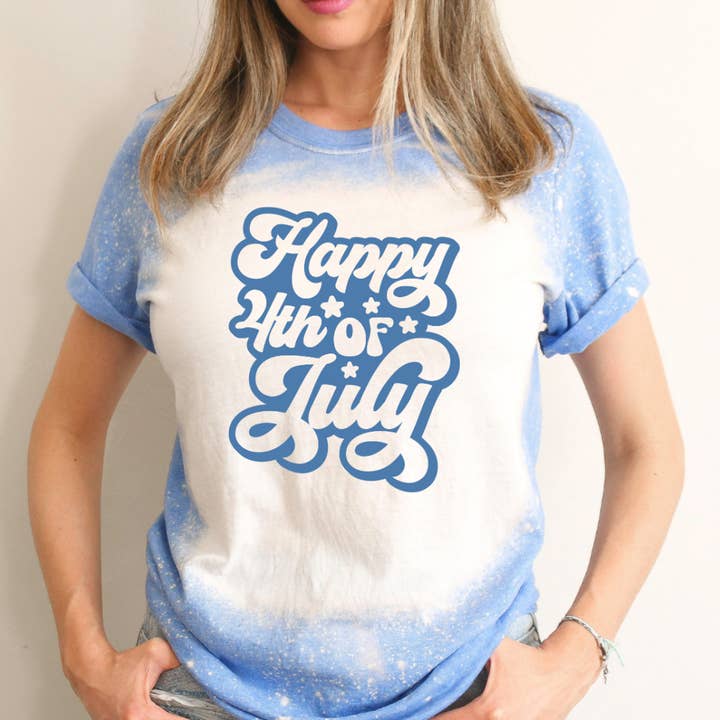 Happy 4th Of July Bleached Tee for wholesale by Hello Gorgeous Apparel