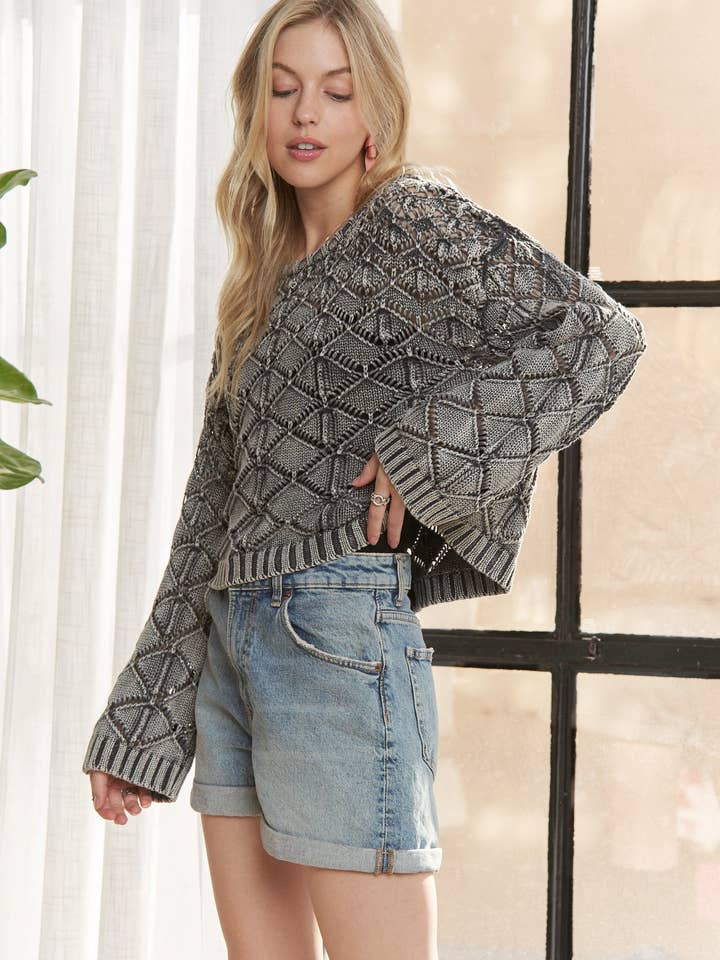 ADORA LA - Wholesale Knit Sweater - Women's - CESW3862- LONG SLEEVE DIAMOND KNIT CARDIGAN10