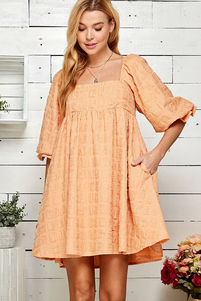 Sweet Lemon – wholesale Dress – Women's – EMBOSSED SQUARE NECK BABYDOLL DRESS7