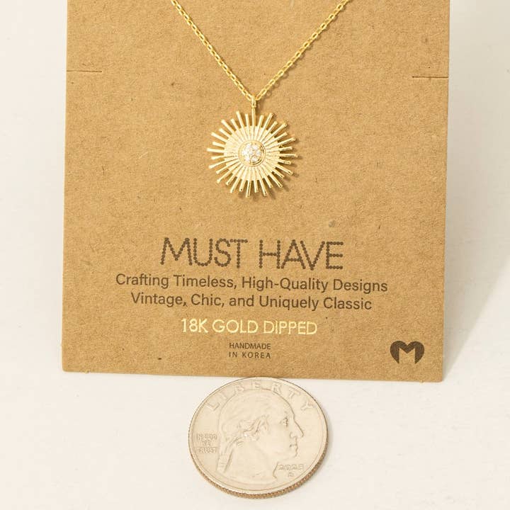 Fame Accessories - Wholesale Pendant/Charm Necklace - Circle Sun Shine Ray Pendant Necklace2