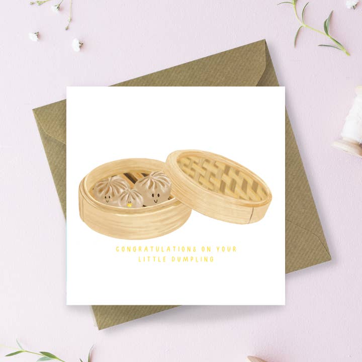 Tillykke med dit lille Dumpling lykønskningskort for engroshandel hos Sayers Studio