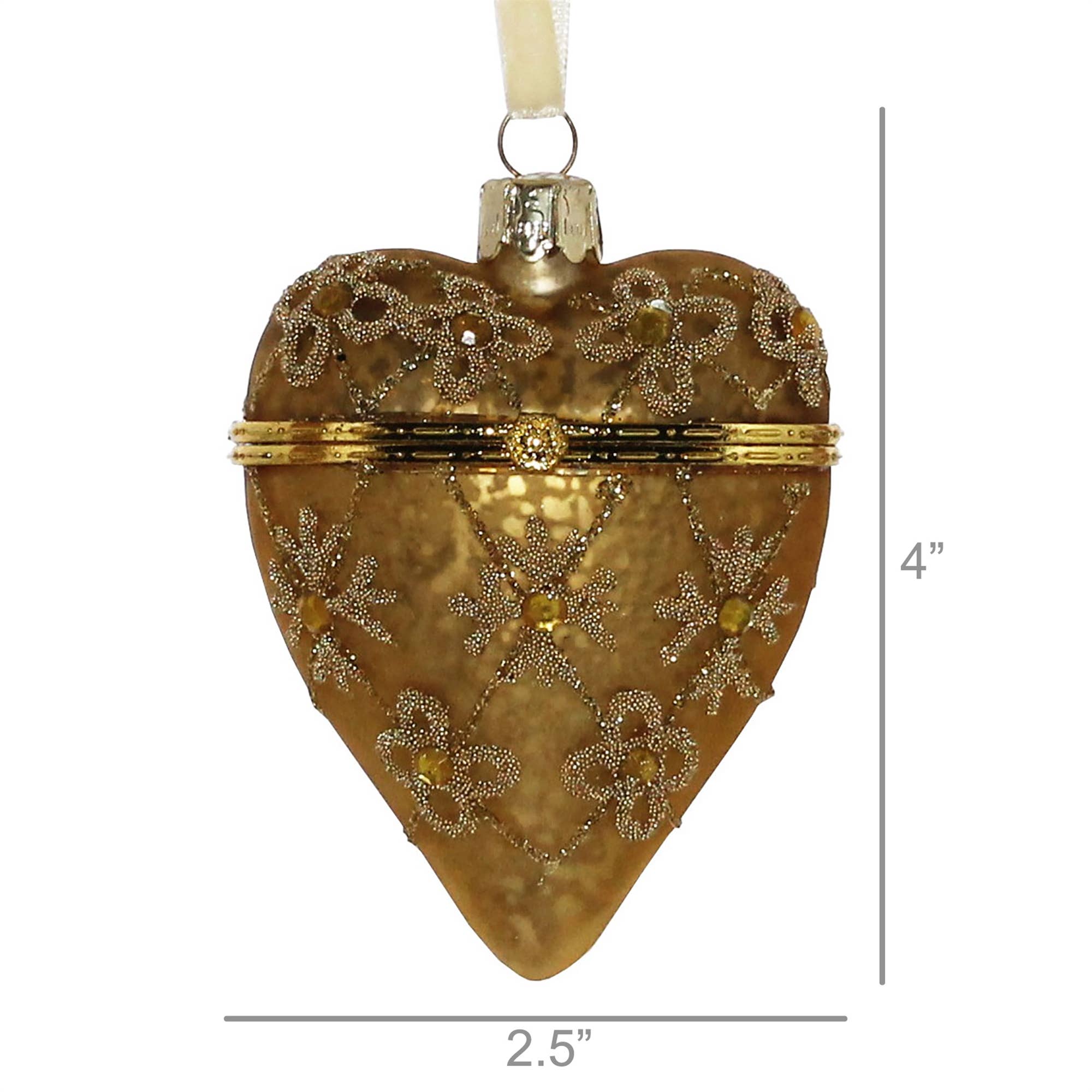 HomArt - Wholesale Ornament - Bejeweled Heart Locket Ornament, Glass - Gold - Gold1