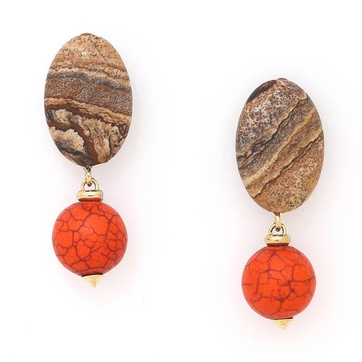 TIVOLI stud earrings with orange howlite pearl for wholesale by Nature Bijoux