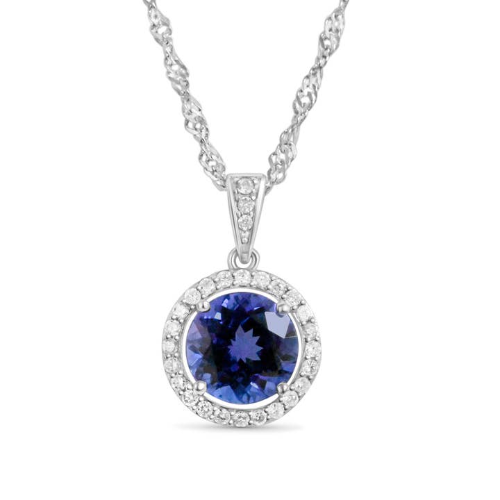 14K Gold Rhodium-Plated Pendant with 2.23 Carat Round Tanzanite Gemstone (PJC31595P) for wholesale by Blue Star Gems NY